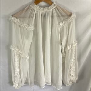 DO+BE Ruffle Long Sleeve High Neck Flow Blouse Size Small